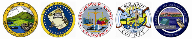 The Couty seals of Contra Costa, Sacramento, San Joaquin, Solano and Yolo